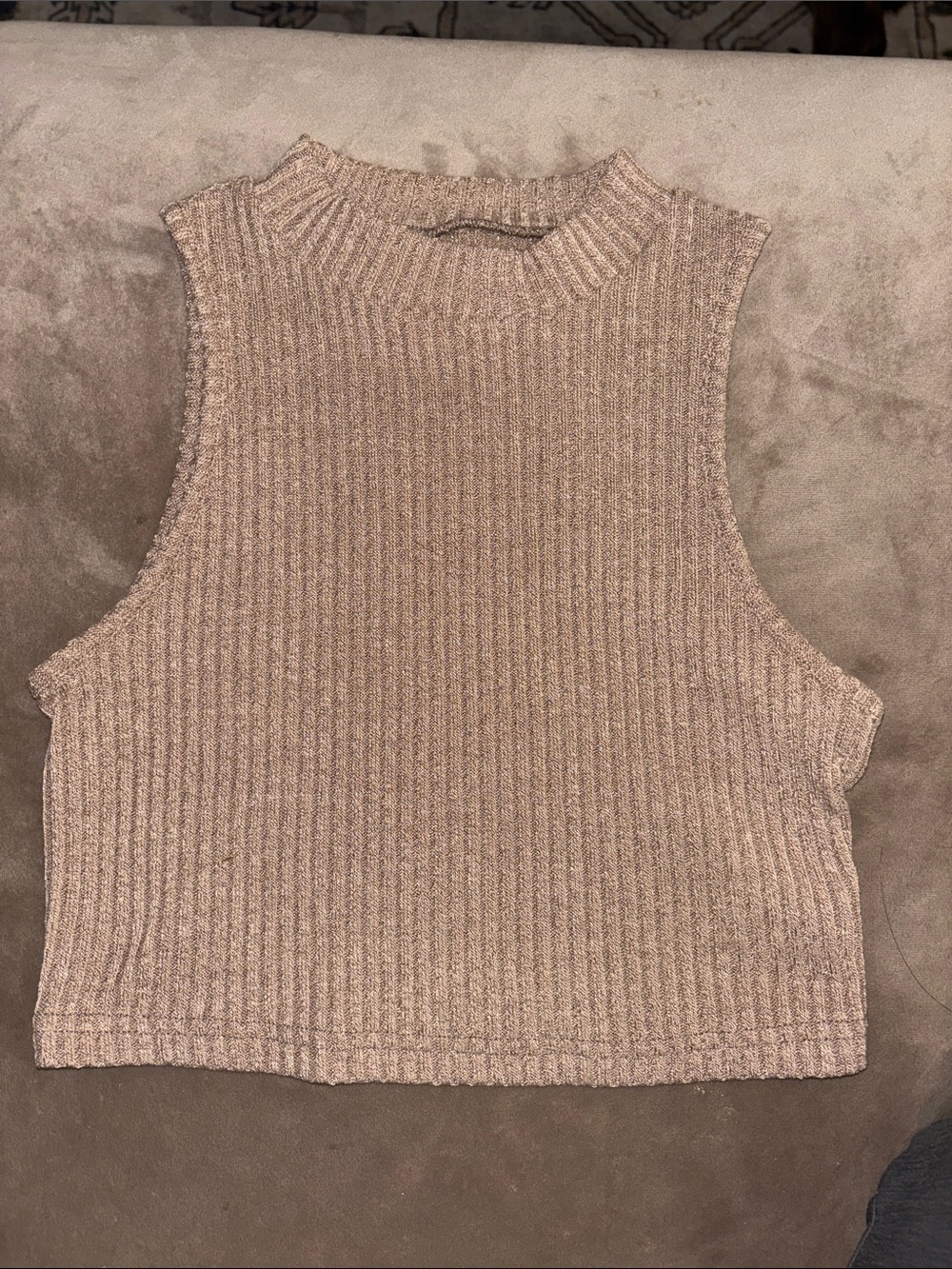 SHEIN Ribbed Knit Sleeveless Crop Top - Beige